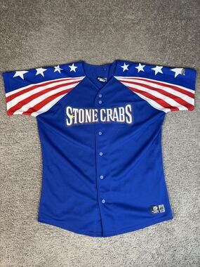 Charlotte Stone Crabs Jersey Mens 48 Blue MILB Baseball Button Front